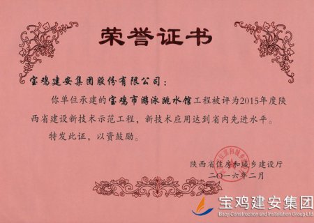 2015年度陜西省建設新技術(shù)示范工程